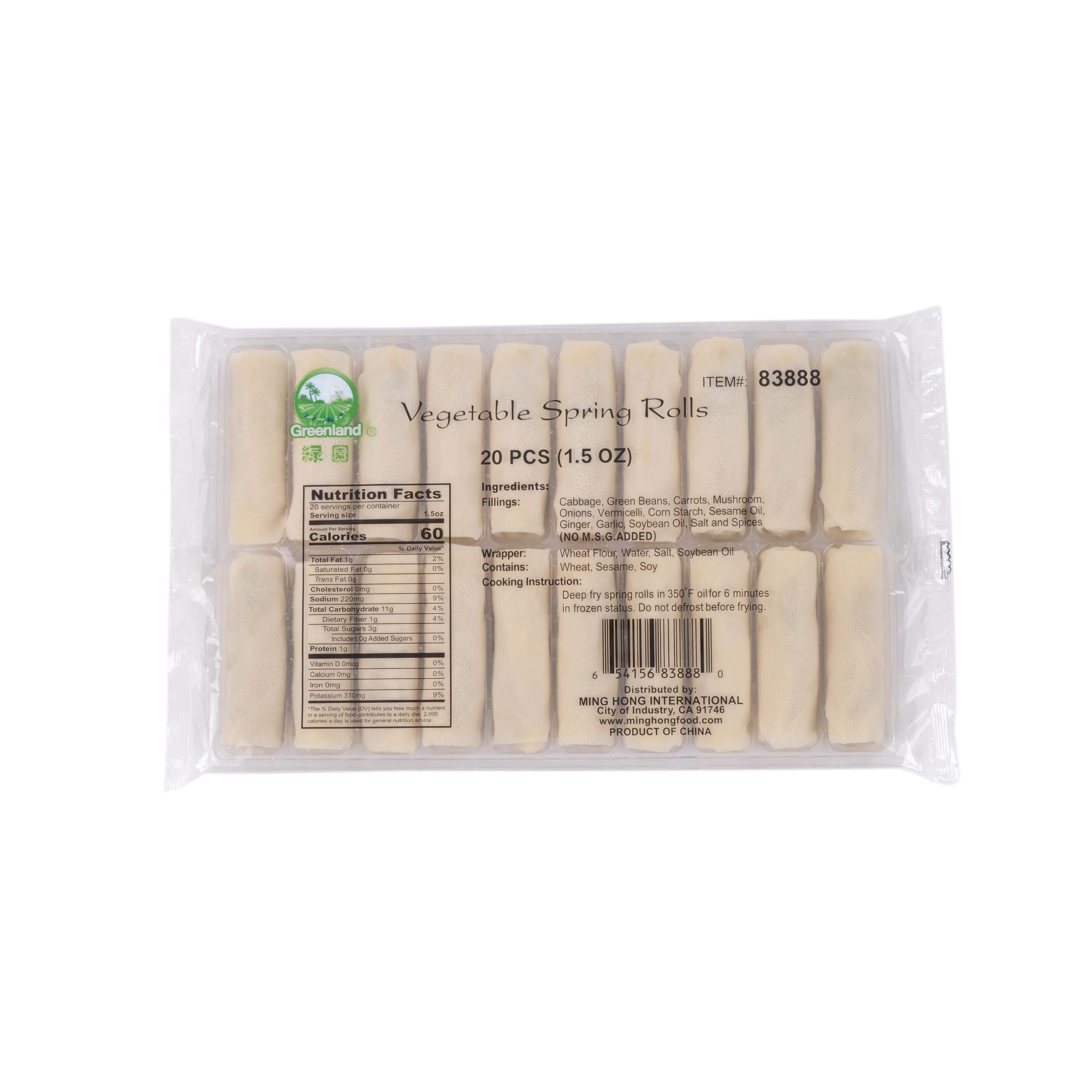 Spring Roll Relleno De Vegetales Bolsa Con 20 Pzas