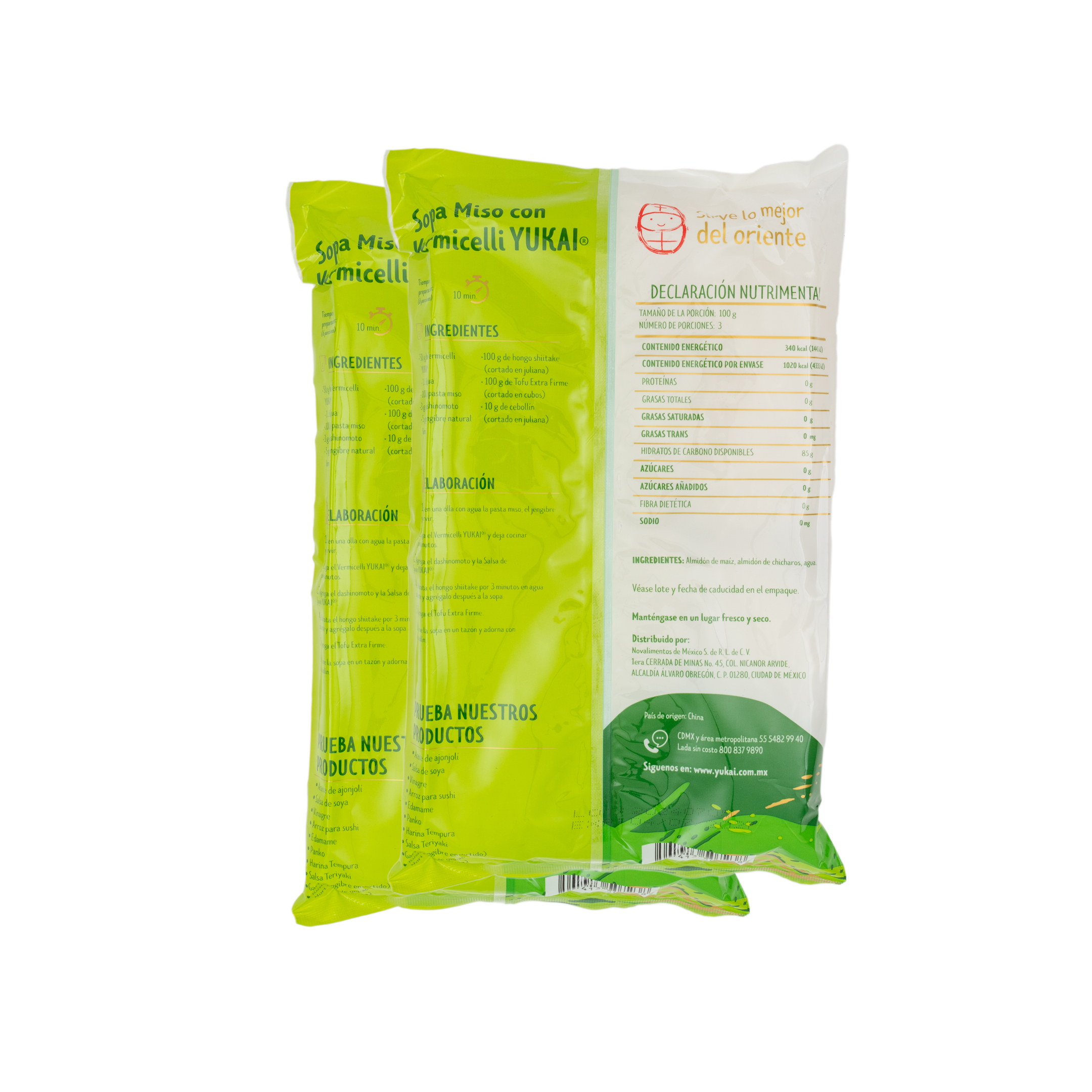 Fideo De Soya Estilo Oriental Marca Yukai En Paquete De 300 G